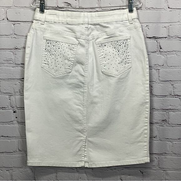 Chico's White Denim Skirt Women's Size 0.5 (XS/6) Western Bling Pockets Casual - Picture 8 of 8